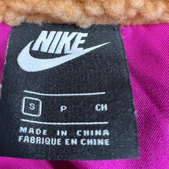 Nike Swoosh Sherpa Full Zip Cropped Jacket Tan Size Small - Picture 9 of 12
